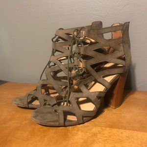 Olive green lace up heels
